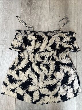 Elle Beige and Black Printed Ruffle Cami